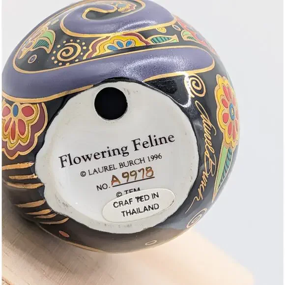 Laurel Burch "Flowering Feline" Cat Figurine Ceramic A9978 Handmade, 1996 - Picture 5 of 5